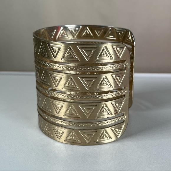 Gold Geometric Cuff Bracelet - Picture 3 of 8